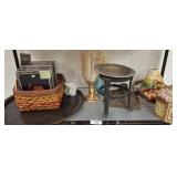 GROUP OF DECOR, CIGAR BOXES, CANDLE STAND, MISC