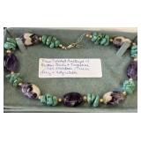 RAW POLISHED AMETHYST WITH BUTTON PEARLS AND TURQU