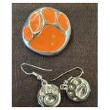 925 CLEMSON TIGER EARRINGS AND PENDANT