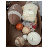 ASSORTED SPORTS BALLS AND SHIN GUARDS