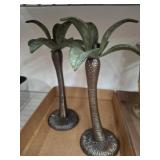 CAST 14IN PALM TREE CANDLE HOLDERS