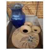POTTERY VASE AND COBALT VASE