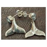 925 WHALE EARRINGS WITH AQUA MARINE