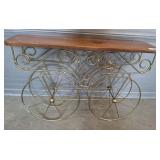 PINE TOP WAGON THEMED TABLE BRASS TONE BASE