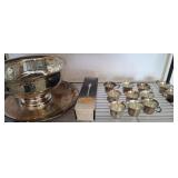 PUNCH BOWL, LADLE, CUPS, SERVING TRAY