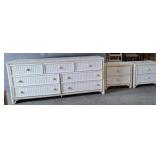 WICKER FRONT DRESSER AND PAIR OF NIGHT STANDS