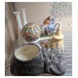 PORCELAIN HIPPO, MILK GLASS, MISC