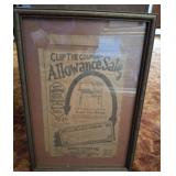 FRAMED COUPON NEWSPAPER CLIPPING 13X19