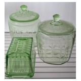 DEPRESSION BISCUIT JARS AND BUTTER DISH