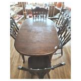 ETHAN ALLEN PINE TABLE AND 6 CHAIRS WITH LEAVES