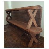 VINTAGE WOODEN TABLE AND 2 BENCHES