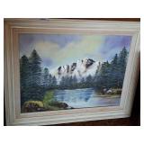 VINTAGE LANSCAPE MOUNTAIN SCENE ON CANVAS 29X24