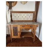 MARBLE TOP VANITY WITH TILE BACKSPLASH