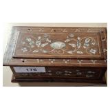 INLAID DRESSER BOX AND COSTUME JEWELRY