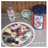 COCA COLA COLLECTOR PLATES, TIN AND CUP