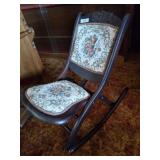 NEEDLE POINT ANTIQUE FOLDING SLIPPER ROCKER