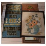 NEEDLE POINT AND ASSORTED WALL DECOR