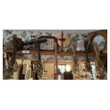 CURIO SHELF, ALUM PITCHER, CLOCK MISC