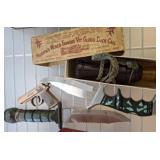 BUTCHER KNIVES, DUCK CALL, MINIATURE TOY PISTOL