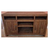 Wood Media Console with Storage and Shelving