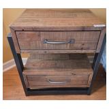 Rustic Wood and Metal Two-Drawer Side Table