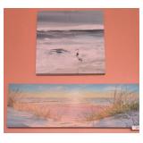 Two Painted Wall Art Pieces Featuring Beach Scener