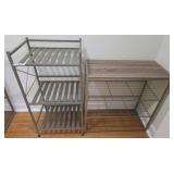 Two Metal and Wood Shelving Units, Tallest 32 Inch