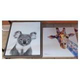 Framed Koala and Colorful Giraffe Canvas Prints