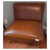 Brown Faux Leather Armless Accent Chair With Woode