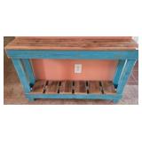 Rustic Wooden Console Table with Distressed Blue F