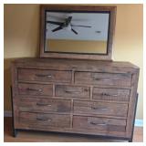 Rustic Wooden Dresser With Mirror and Nine Drawer