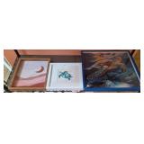 3 Framed Artworks Featuring a Crescent Moon Scene