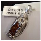 925 Silver Pendant With Amber-Colored Stones