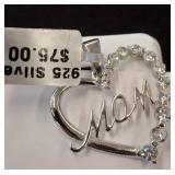 925 Silver ï¿½Momï¿½ Heart Pendant with CZ Accents