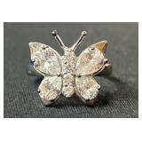 Sterling Butterfly Ring w/ Clear Gemstone Accents
