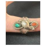 Sterling Silver Ring with Turquoise, Coral Accents
