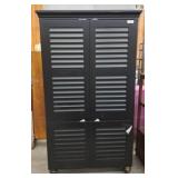 Black Wooden Storage Cabinet with Louvered Doors