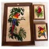 Framed Parrot Embroidery Artworks