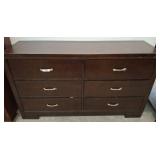 Wooden Dresser with Six Drawers and Metal Handles