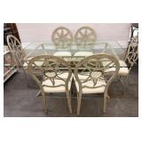 Glass-Top Dining Table With Six Metal Frame Chairs