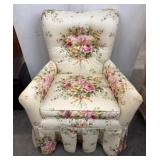 Floral Upholstered Armchair with Skirted Base