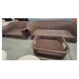 Brown Wicker Sofa Set with Coffee Table
