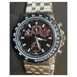 Stainless Steel Quartz Chronograph Watch with Blac