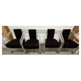 Four Lucite Armchairs with Black Upholstery and Ca
