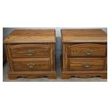 Oak Veneer Two-Drawer Nightstands