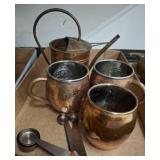 COPPER MUGS, WATERING CAN
