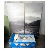 Black and White Road Print Diptych with 3-Light Ba