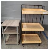 METAL ROLLING CART W/ WOODEN TIERS , 3 TIER TABLE