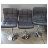 3 Adjustable Black Faux Leather Bar Stools 26in