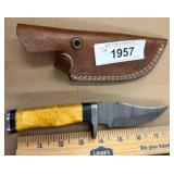 Damascus Style Fixed-Blade Knife w/ Resin handle